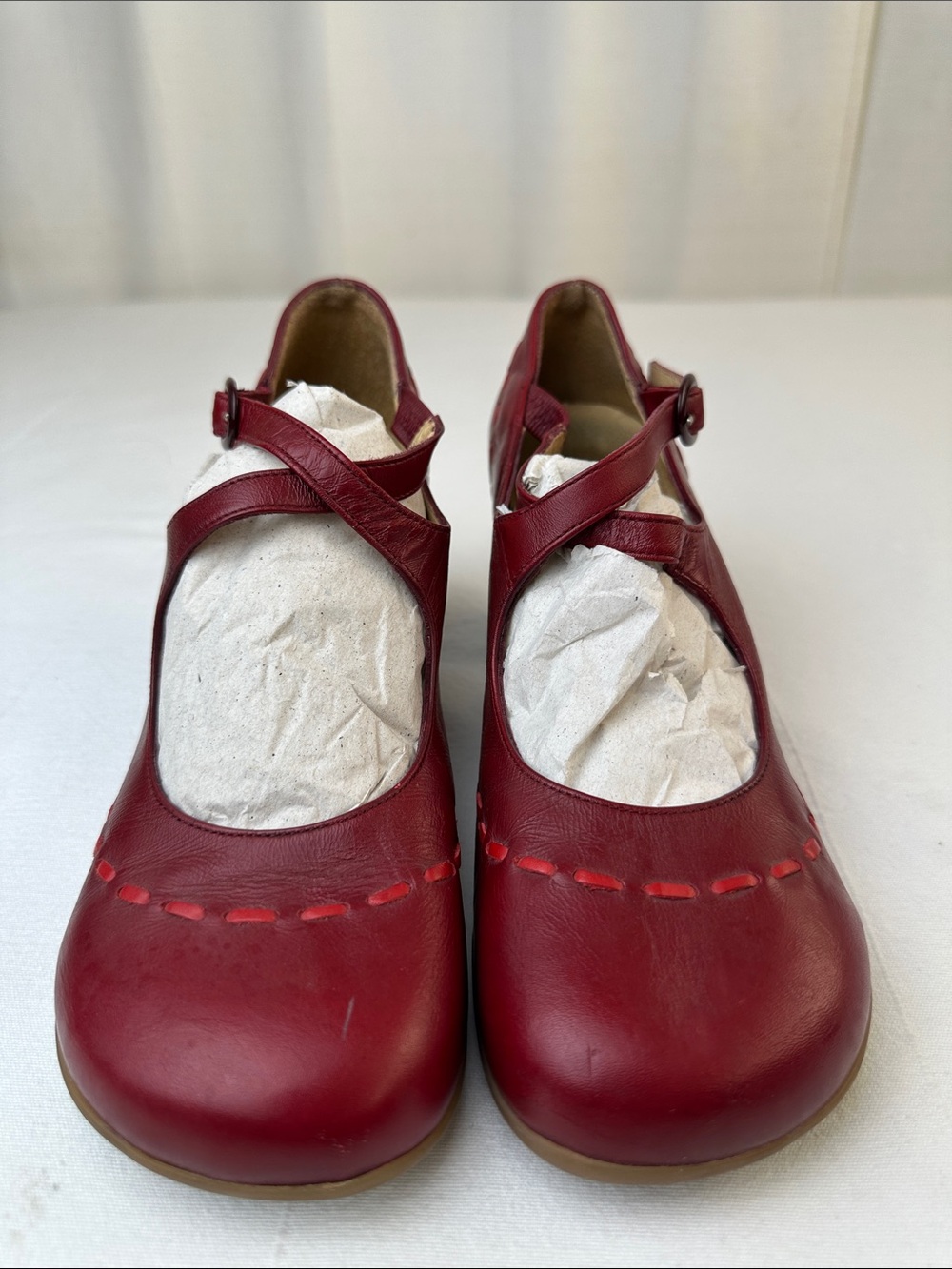 John Fluevog Operetta Malibran Red Leather Mary Jane Heels